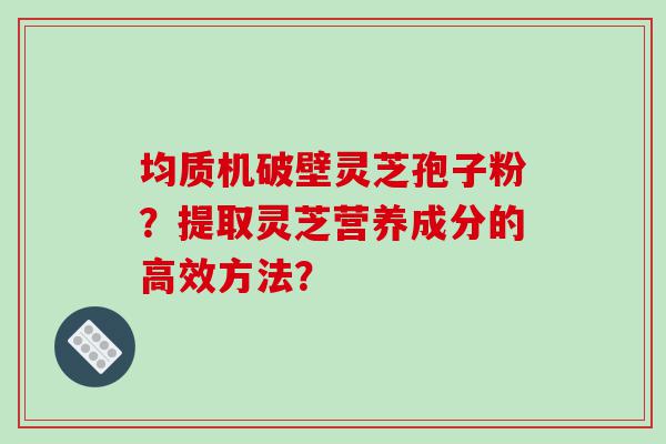 均质机破壁灵芝孢子粉？提取灵芝营养成分的高效方法？