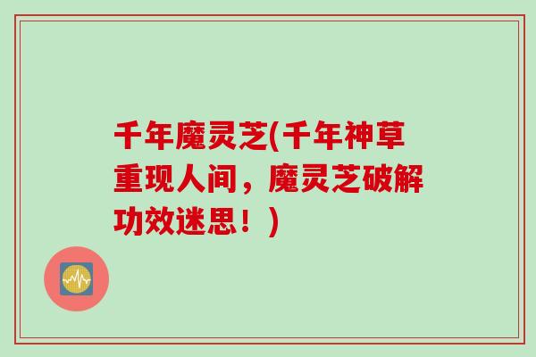 千年魔灵芝(千年神草重现人间，魔灵芝破解功效迷思！)