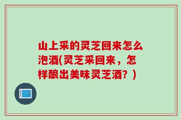 山上采的灵芝回来怎么泡酒(灵芝采回来，怎样酿出美味灵芝酒？)