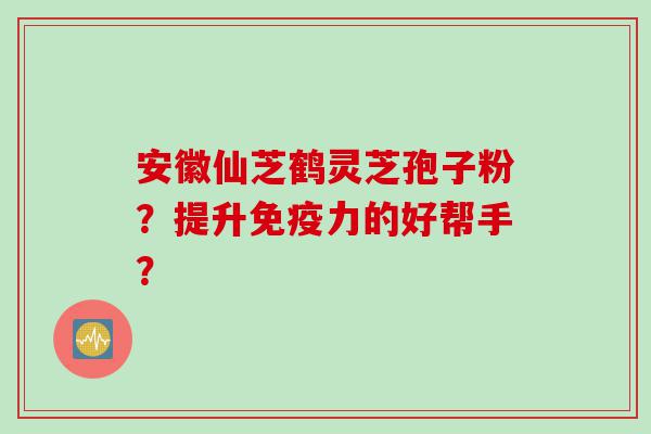 安徽仙芝鹤灵芝孢子粉？提升免疫力的好帮手？