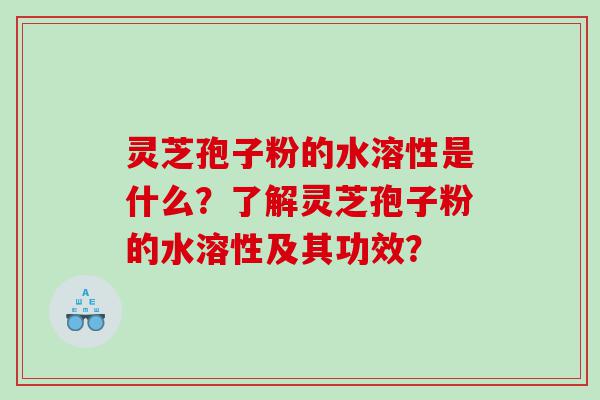 灵芝孢子粉的水溶性是什么？了解灵芝孢子粉的水溶性及其功效？