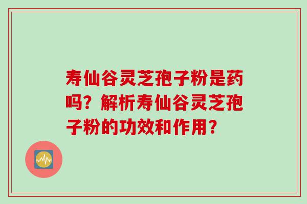 寿仙谷灵芝孢子粉是药吗？解析寿仙谷灵芝孢子粉的功效和作用？