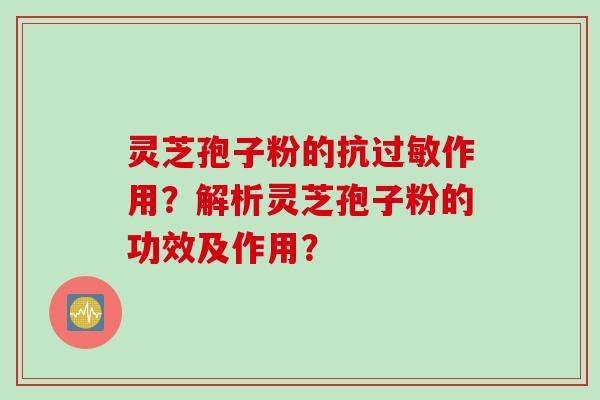 灵芝孢子粉的抗过敏作用？解析灵芝孢子粉的功效及作用？