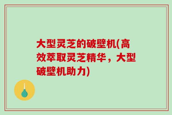 大型灵芝的破壁机(高效萃取灵芝精华，大型破壁机助力)