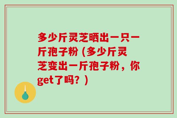 多少斤灵芝晒出一只一斤孢子粉 (多少斤灵芝变出一斤孢子粉，你get了吗？)
