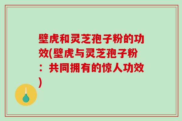 壁虎和灵芝孢子粉的功效(壁虎与灵芝孢子粉：共同拥有的惊人功效)