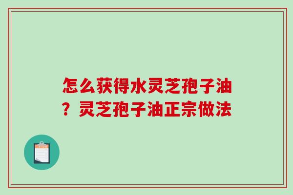 怎么获得水灵芝孢子油？灵芝孢子油正宗做法