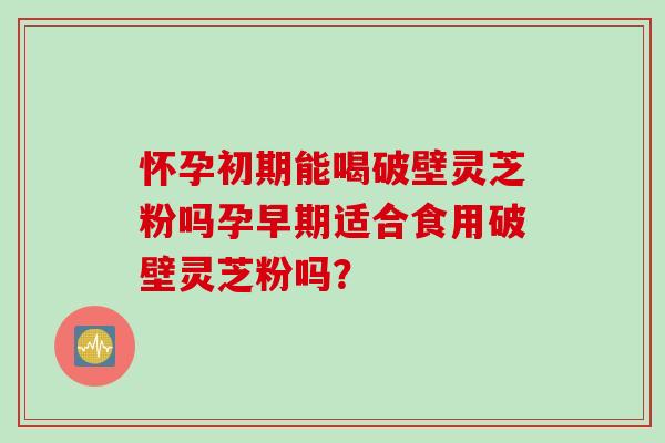 怀孕初期能喝破壁灵芝粉吗孕早期适合食用破壁灵芝粉吗？