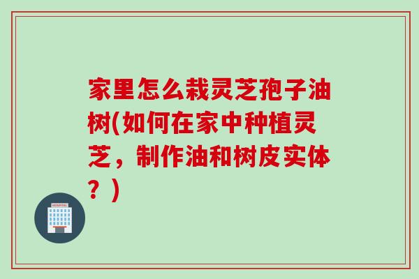 家里怎么栽灵芝孢子油树(如何在家中种植灵芝，制作油和树皮实体？)