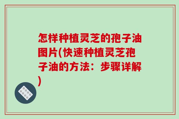 怎样种植灵芝的孢子油图片(快速种植灵芝孢子油的方法：步骤详解)