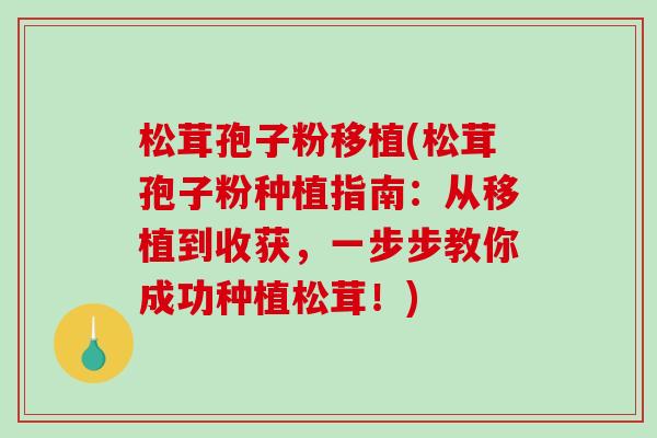 松茸孢子粉移植(松茸孢子粉种植指南:从移植到收获,一步步教你成功种植松茸!) 松茸孢子粉移植(松茸孢子粉种植指南:从移植到收获,一步步教你成功种植松茸!)