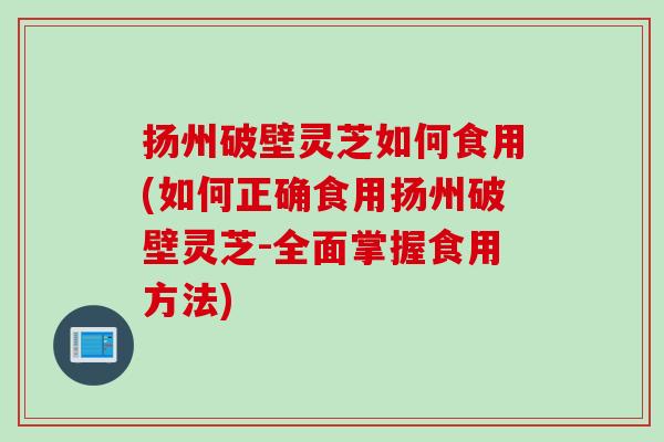 扬州破壁灵芝如何食用(如何正确食用扬州破壁灵芝-全面掌握食用方法)