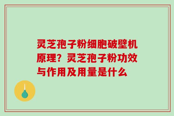 灵芝孢子粉细胞破壁机原理？灵芝孢子粉功效与作用及用量是什么