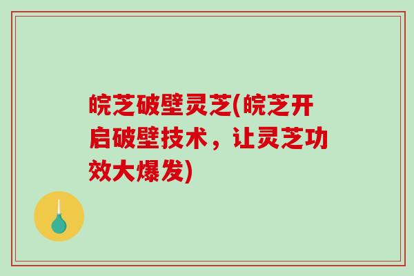 皖芝破壁灵芝(皖芝开启破壁技术，让灵芝功效大爆发)
