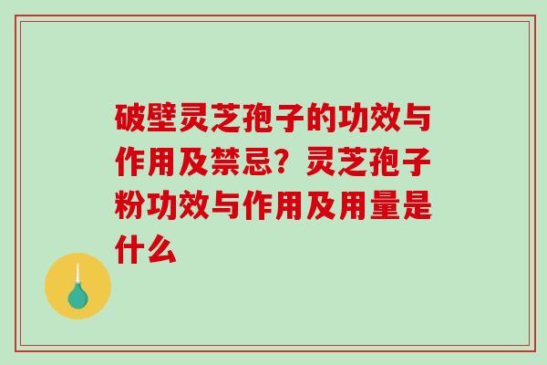 破壁灵芝孢子的功效与作用及禁忌？灵芝孢子粉功效与作用及用量是什么