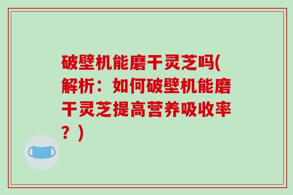 破壁机能磨干灵芝吗(解析：如何破壁机能磨干灵芝提高营养吸收率？)