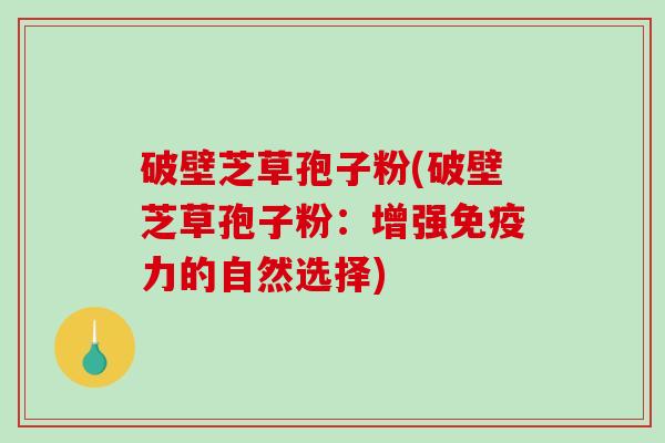 破壁芝草孢子粉(破壁芝草孢子粉：增强免疫力的自然选择)