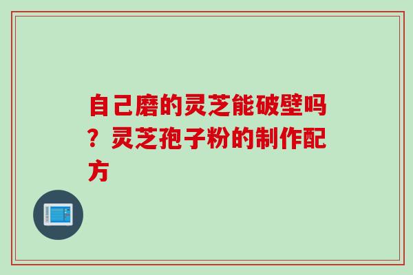 自己磨的灵芝能破壁吗？灵芝孢子粉的制作配方