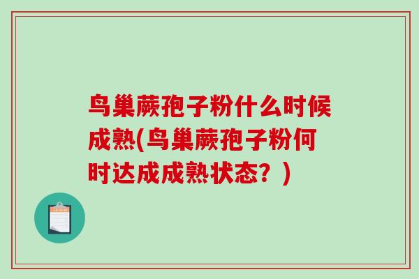 鸟巢蕨孢子粉什么时候成熟(鸟巢蕨孢子粉何时达成成熟状态？)