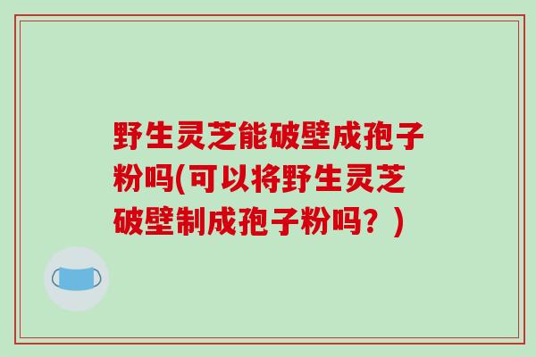 野生灵芝能破壁成孢子粉吗(可以将野生灵芝破壁制成孢子粉吗？)