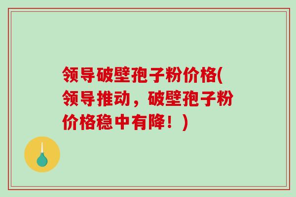 领导破壁孢子粉价格(领导推动，破壁孢子粉价格稳中有降！)