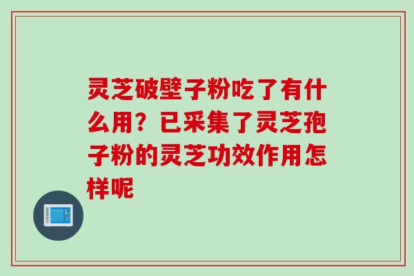 灵芝破壁子粉吃了有什么用？已采集了灵芝孢子粉的灵芝功效作用怎样呢
