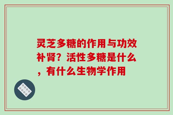灵芝多糖的作用与功效补肾？活性多糖是什么，有什么生物学作用