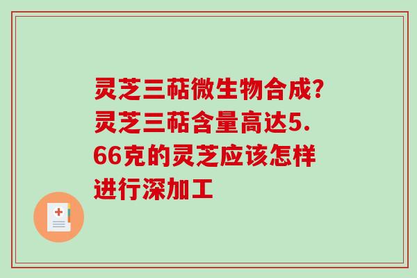 灵芝三萜微生物合成？灵芝三萜含量高达5.66克的灵芝应该怎样进行深加工