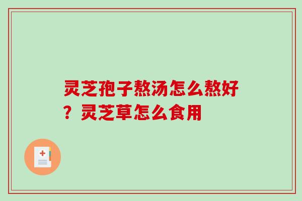 灵芝孢子熬汤怎么熬好？灵芝草怎么食用