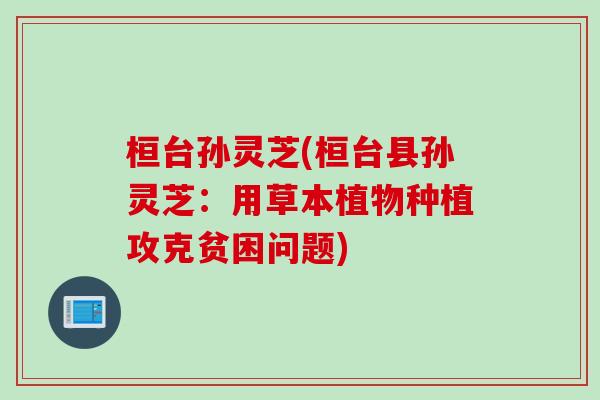 桓台孙灵芝(桓台县孙灵芝：用草本植物种植攻克贫困问题)