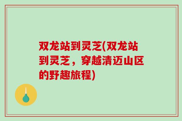 双龙站到灵芝(双龙站到灵芝，穿越清迈山区的野趣旅程)