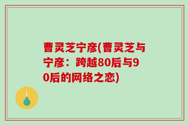 曹灵芝宁彦(曹灵芝与宁彦：跨越80后与90后的网络之恋)