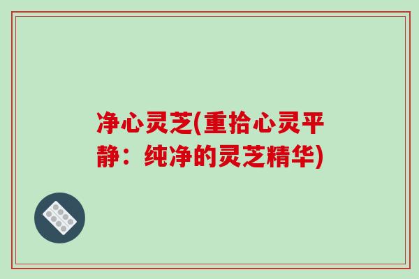 净心灵芝(重拾心灵平静：纯净的灵芝精华)