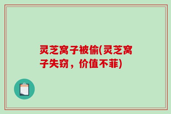 灵芝窝子被偷(灵芝窝子失窃，价值不菲)