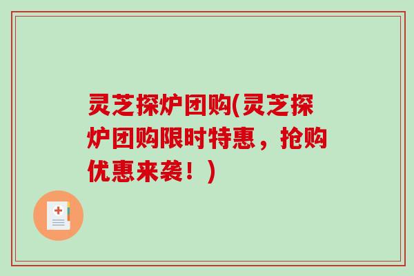 灵芝探炉团购(灵芝探炉团购限时特惠，抢购优惠来袭！)