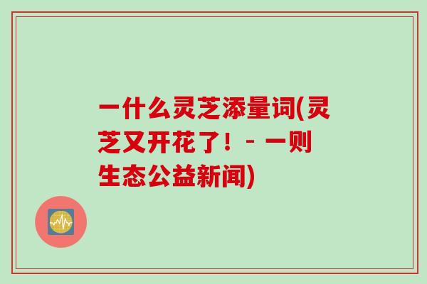 一什么灵芝添量词(灵芝又开花了！- 一则生态公益新闻)