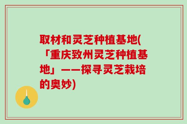 取材和灵芝种植基地(「重庆致州灵芝种植基地」——探寻灵芝栽培的奥妙)