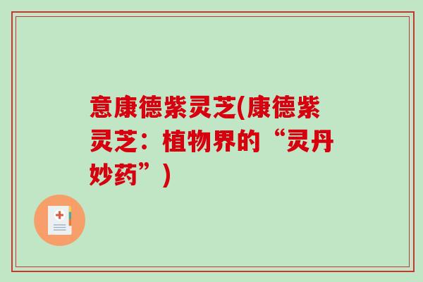 意康德紫灵芝(康德紫灵芝：植物界的“灵丹妙药”)