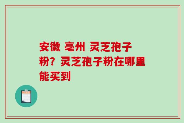 安徽 亳州 灵芝孢子粉？灵芝孢子粉在哪里能买到