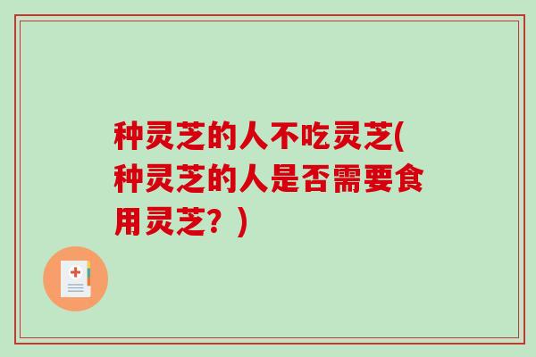 种灵芝的人不吃灵芝(种灵芝的人是否需要食用灵芝？)