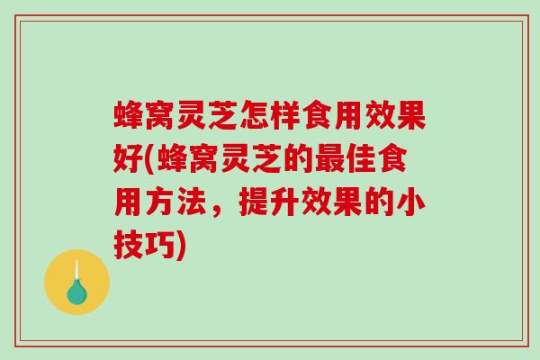 蜂窝灵芝怎样食用效果好(蜂窝灵芝的佳食用方法，提升效果的小技巧)