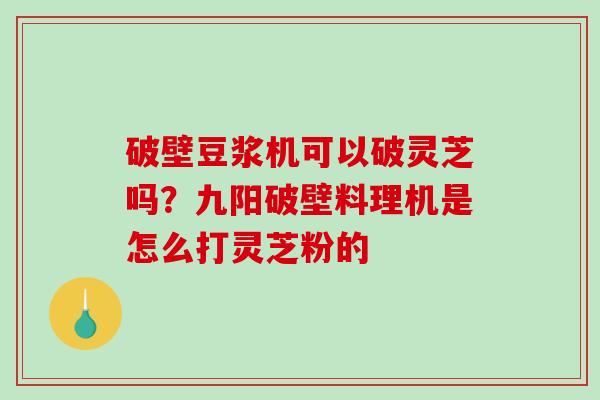 破壁豆浆机可以破灵芝吗？九阳破壁料理机是怎么打灵芝粉的