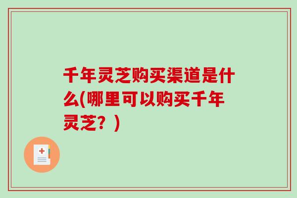 千年灵芝购买渠道是什么(哪里可以购买千年灵芝？)