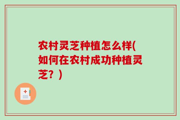 农村灵芝种植怎么样(如何在农村成功种植灵芝？)