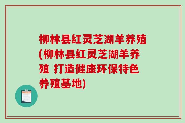 柳林县红灵芝湖羊养殖(柳林县红灵芝湖羊养殖 打造健康环保特色养殖基地)