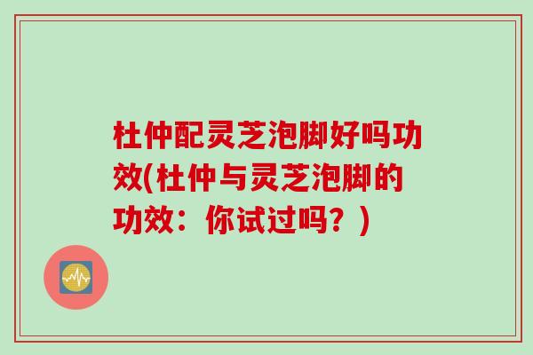 杜仲配灵芝泡脚好吗功效(杜仲与灵芝泡脚的功效：你试过吗？)