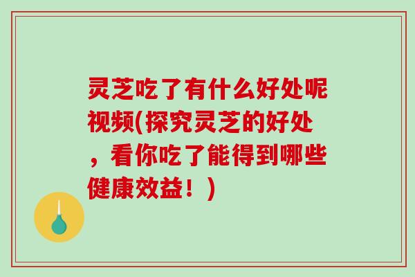 灵芝吃了有什么好处呢视频(探究灵芝的好处，看你吃了能得到哪些健康效益！)