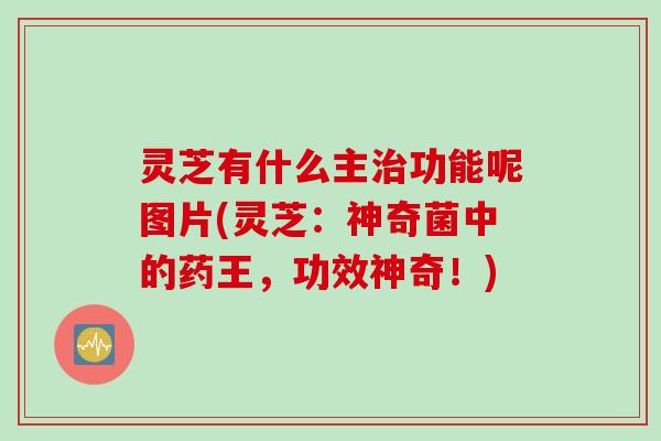 灵芝有什么主治功能呢图片(灵芝：神奇菌中的药王，功效神奇！)