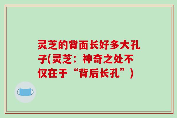 灵芝的背面长好多大孔子(灵芝：神奇之处不仅在于“背后长孔”)