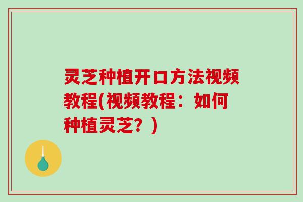灵芝种植开口方法视频教程(视频教程：如何种植灵芝？)